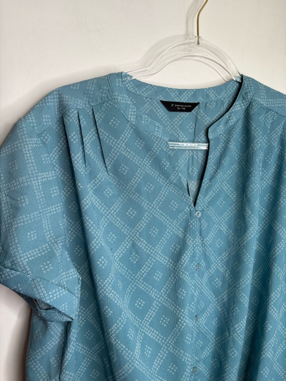 Light Blue Printed Tie-Front Blouse - Picture 7 of 8
